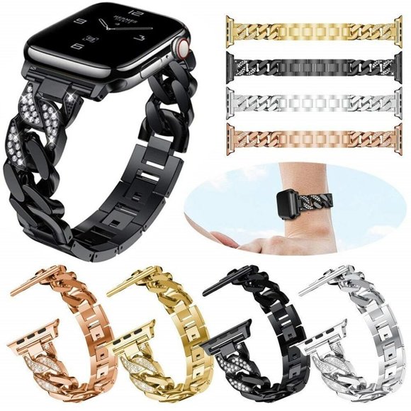 Luxury Premium Watch Strap Metal Band Diamond Chain Bracelet For Apple Watch - Picture 3 of 11